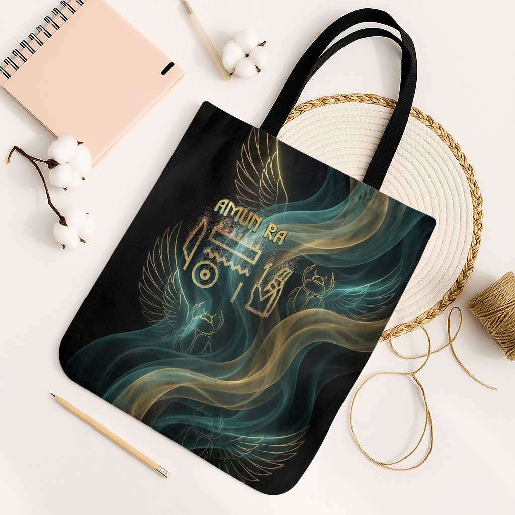 Amun Ancient Egyptian Tote Bag with Mystical Smoke Swirl Pattern, Fiery Ram Head, and Hieroglyphic - African Pride