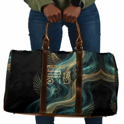 Amun Ancient Egyptian Travel Bag with Mystical Smoke Swirl Pattern, Fiery Ram Head, and Hieroglyphic - African Pride