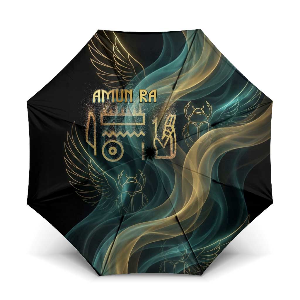 Amun Ancient Egyptian Umbrella with Mystical Smoke Swirl Pattern, Fiery Ram Head, and Hieroglyphic - African Pride