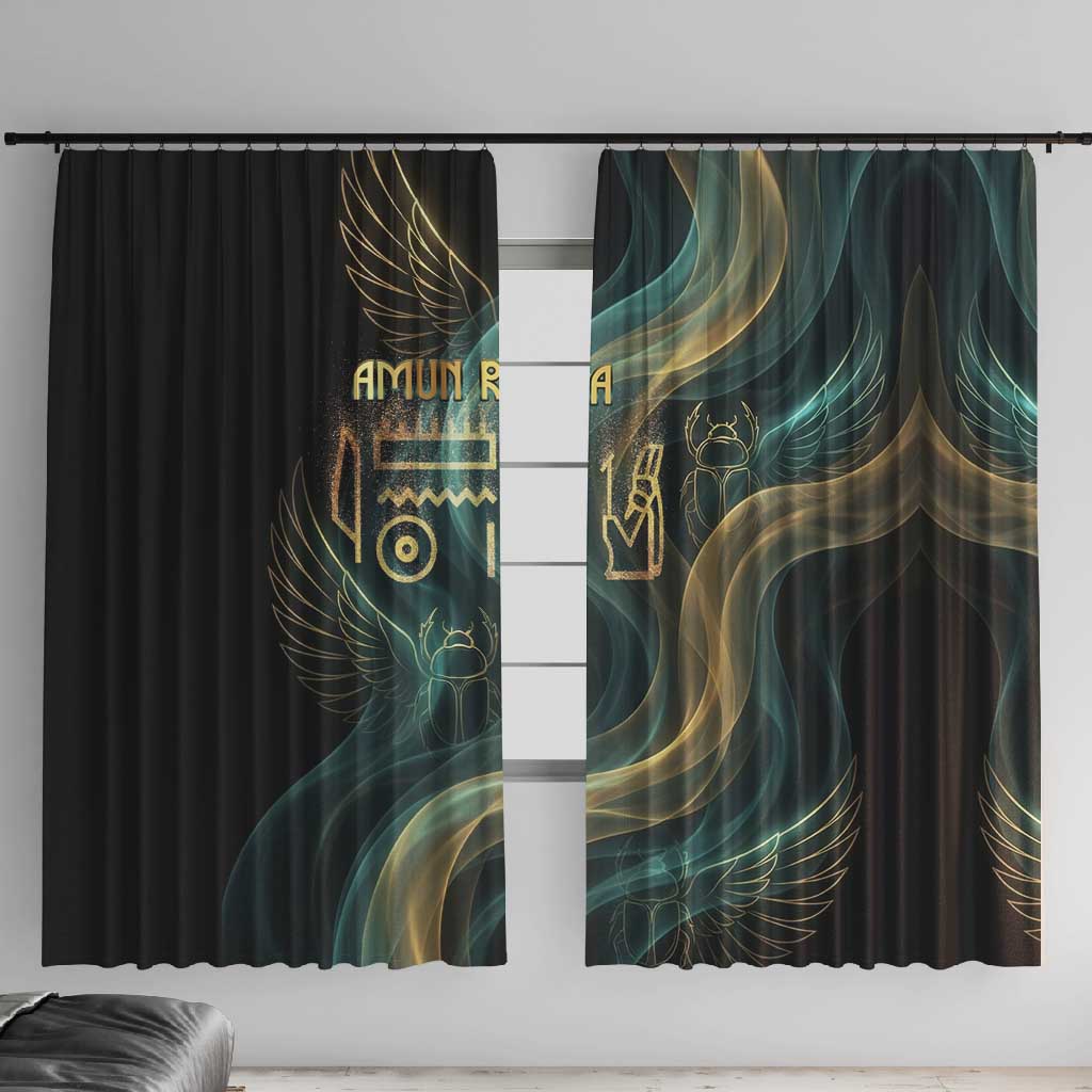 Amun Ancient Egyptian Window Curtain with Mystical Smoke Swirl Pattern, Fiery Ram Head, and Hieroglyphic - African Pride