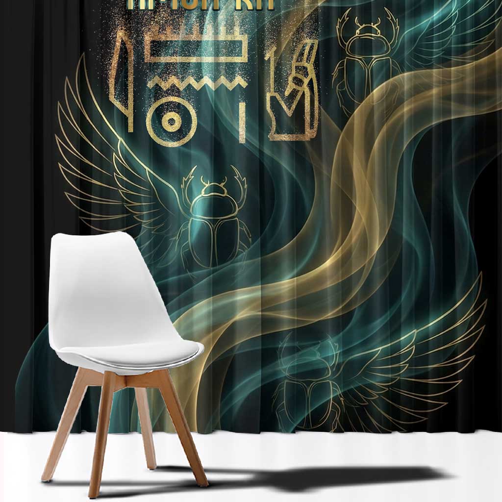 Amun Ancient Egyptian Window Curtain with Mystical Smoke Swirl Pattern, Fiery Ram Head, and Hieroglyphic - African Pride