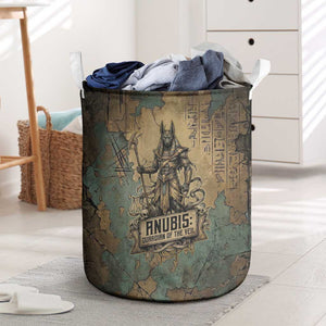 Anubis Laundry Basket Ancient Egyptian Aged Papyrus, Scales of Justice, and Egyptian Hieroglyph - African Pride