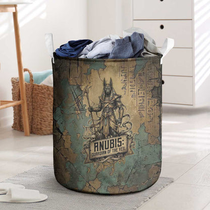 Anubis Laundry Basket Ancient Egyptian Aged Papyrus, Scales of Justice, and Egyptian Hieroglyph - African Pride