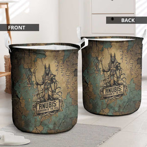 Anubis Laundry Basket Ancient Egyptian Aged Papyrus, Scales of Justice, and Egyptian Hieroglyph - African Pride