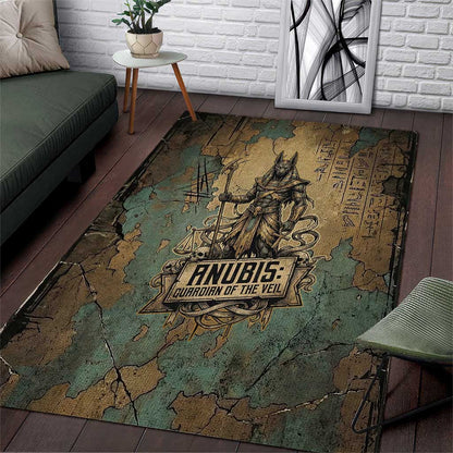 Anubis Area Rug Ancient Egyptian Aged Papyrus, Scales of Justice, and Egyptian Hieroglyph - African Pride
