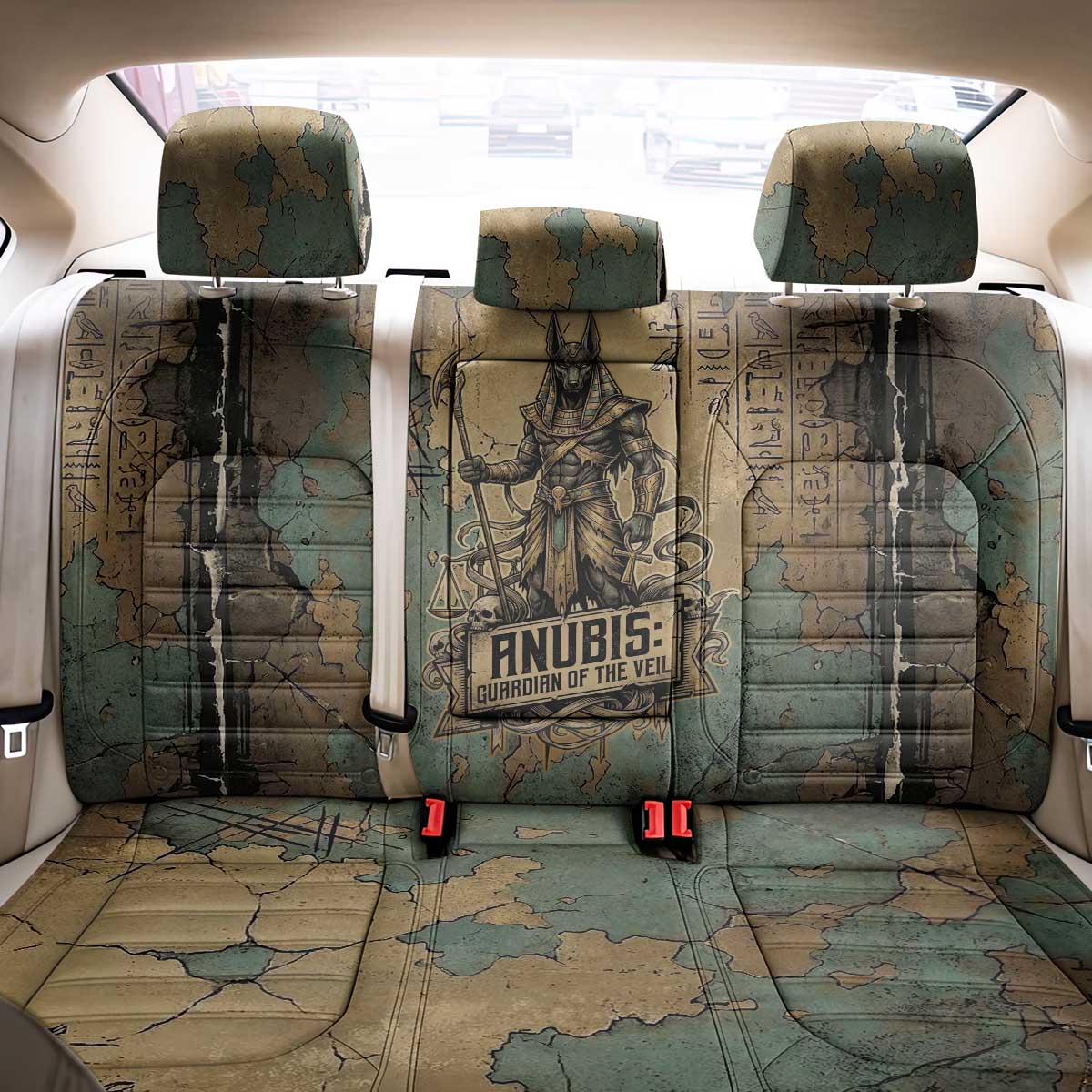 Anubis Back Car Seat Cover Ancient Egyptian Aged Papyrus, Scales of Justice, and Egyptian Hieroglyph - African Pride