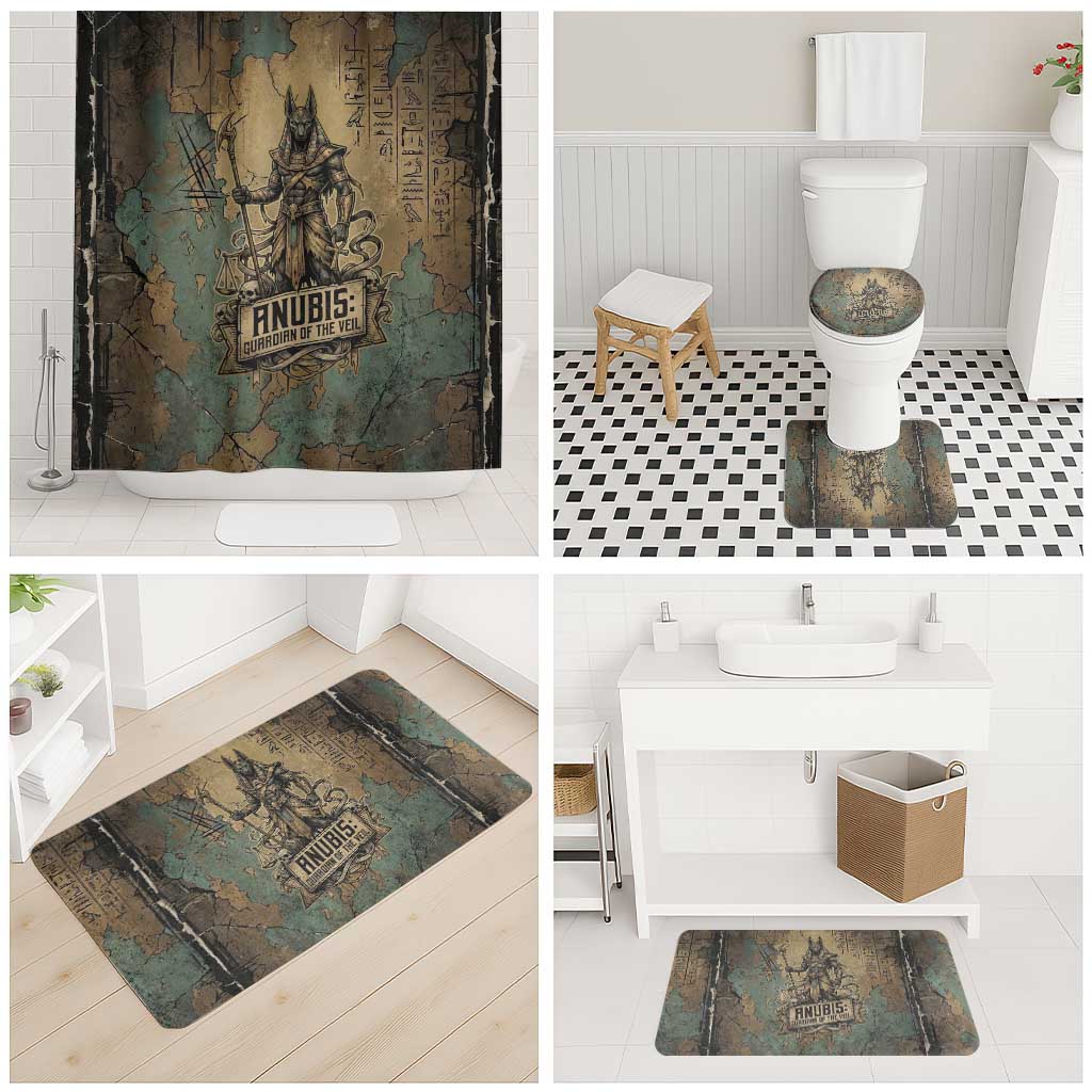 Anubis Bathroom Set Ancient Egyptian Aged Papyrus, Scales of Justice, and Egyptian Hieroglyph - African Pride