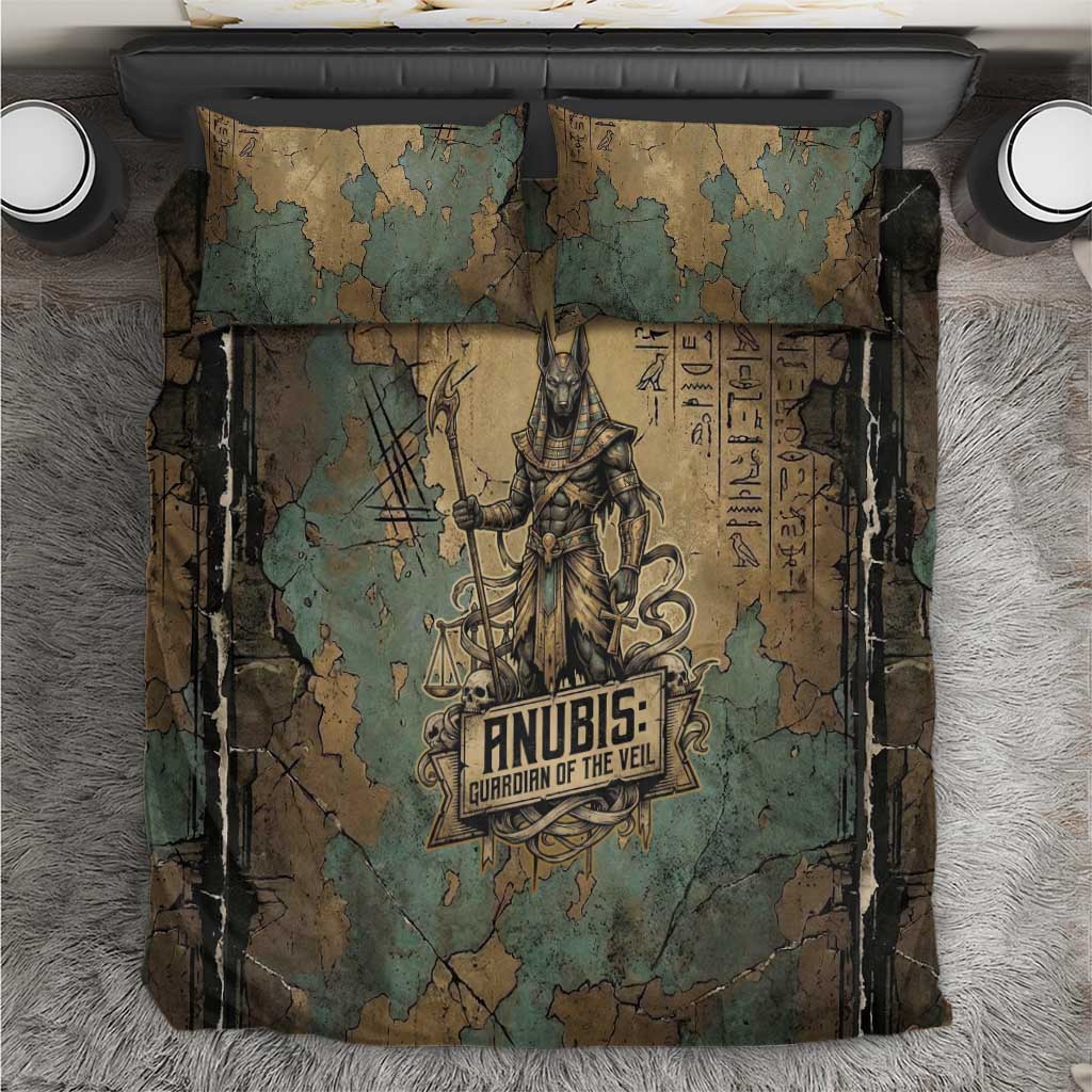 Anubis Bedding Set Ancient Egyptian Aged Papyrus, Scales of Justice, and Egyptian Hieroglyph - African Pride