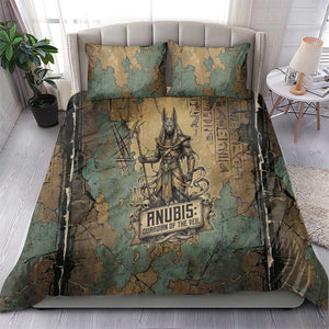 Anubis Bedding Set Ancient Egyptian Aged Papyrus, Scales of Justice, and Egyptian Hieroglyph - African Pride