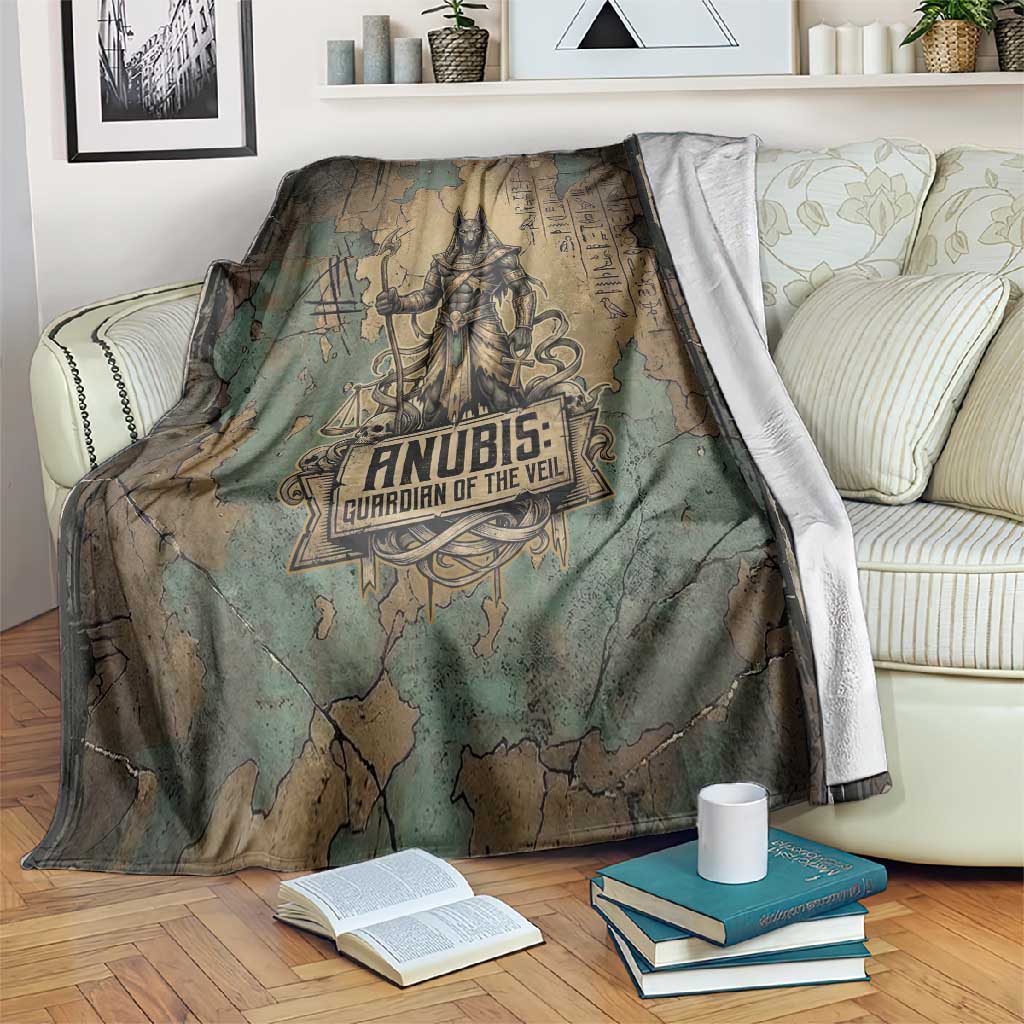 Anubis Blanket Ancient Egyptian Aged Papyrus, Scales of Justice, and Egyptian Hieroglyph - African Pride