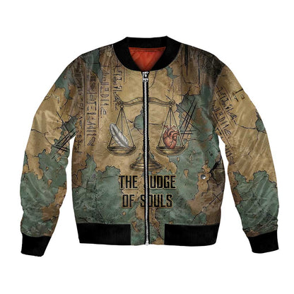 Anubis Bomber Jacket Ancient Egyptian Aged Papyrus, Scales of Justice, and Egyptian Hieroglyph - African Pride