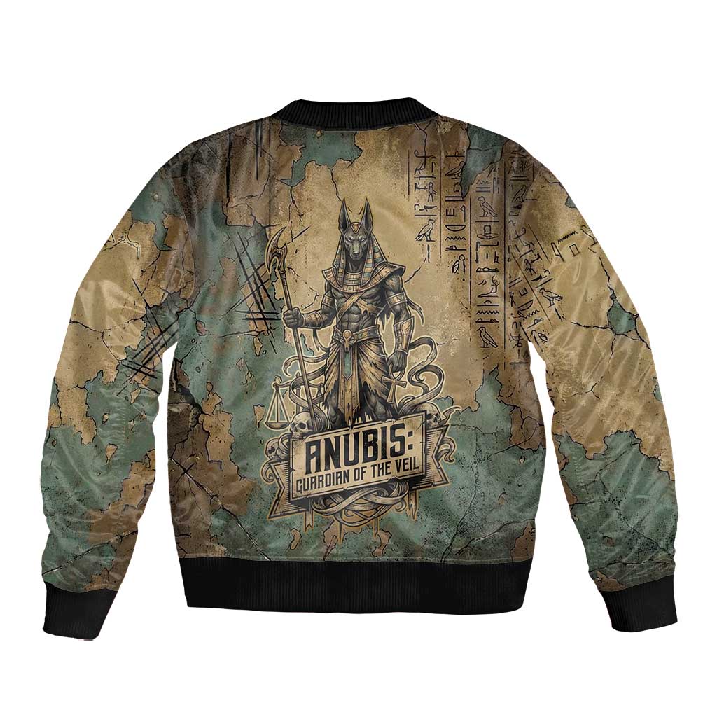 Anubis Bomber Jacket Ancient Egyptian Aged Papyrus, Scales of Justice, and Egyptian Hieroglyph - African Pride