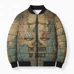 Anubis Bomber Puffer Jacket Ancient Egyptian Aged Papyrus, Scales of Justice, and Egyptian Hieroglyph - African Pride