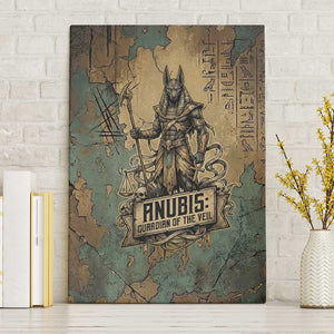 Anubis Canvas Wall Art Ancient Egyptian Aged Papyrus, Scales of Justice, and Egyptian Hieroglyph - African Pride