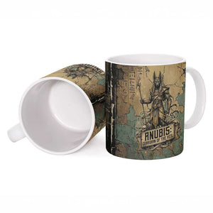 Anubis Ceramic Mug Ancient Egyptian Aged Papyrus, Scales of Justice, and Egyptian Hieroglyph - African Pride