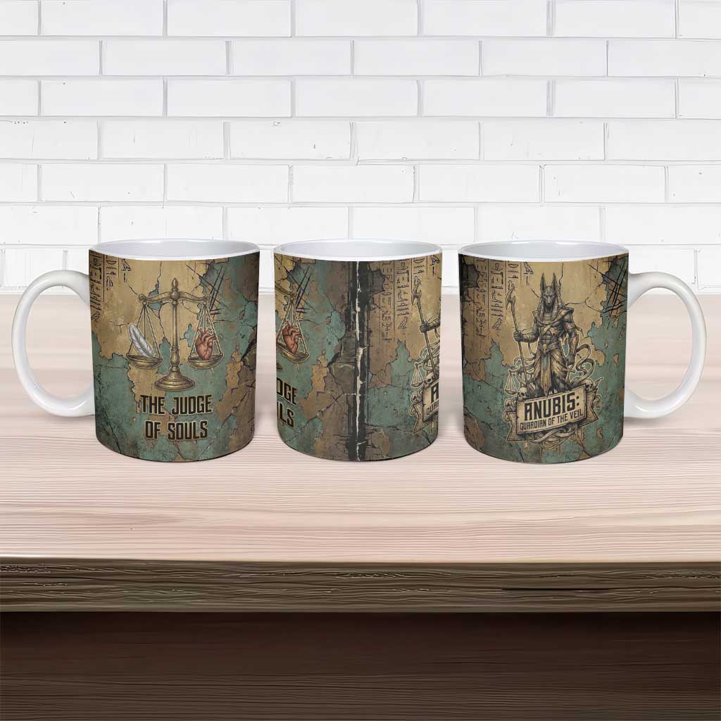 Anubis Ceramic Mug Ancient Egyptian Aged Papyrus, Scales of Justice, and Egyptian Hieroglyph - African Pride