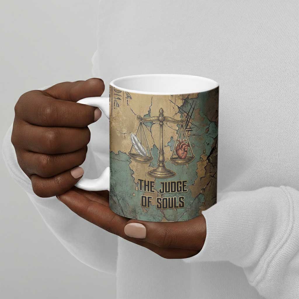 Anubis Ceramic Mug Ancient Egyptian Aged Papyrus, Scales of Justice, and Egyptian Hieroglyph - African Pride