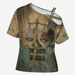 Anubis Cross Shoulder Shirt Ancient Egyptian Aged Papyrus, Scales of Justice, and Egyptian Hieroglyph - African Pride
