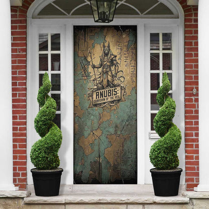 Anubis Door Cover Ancient Egyptian Aged Papyrus, Scales of Justice, and Egyptian Hieroglyph - African Pride