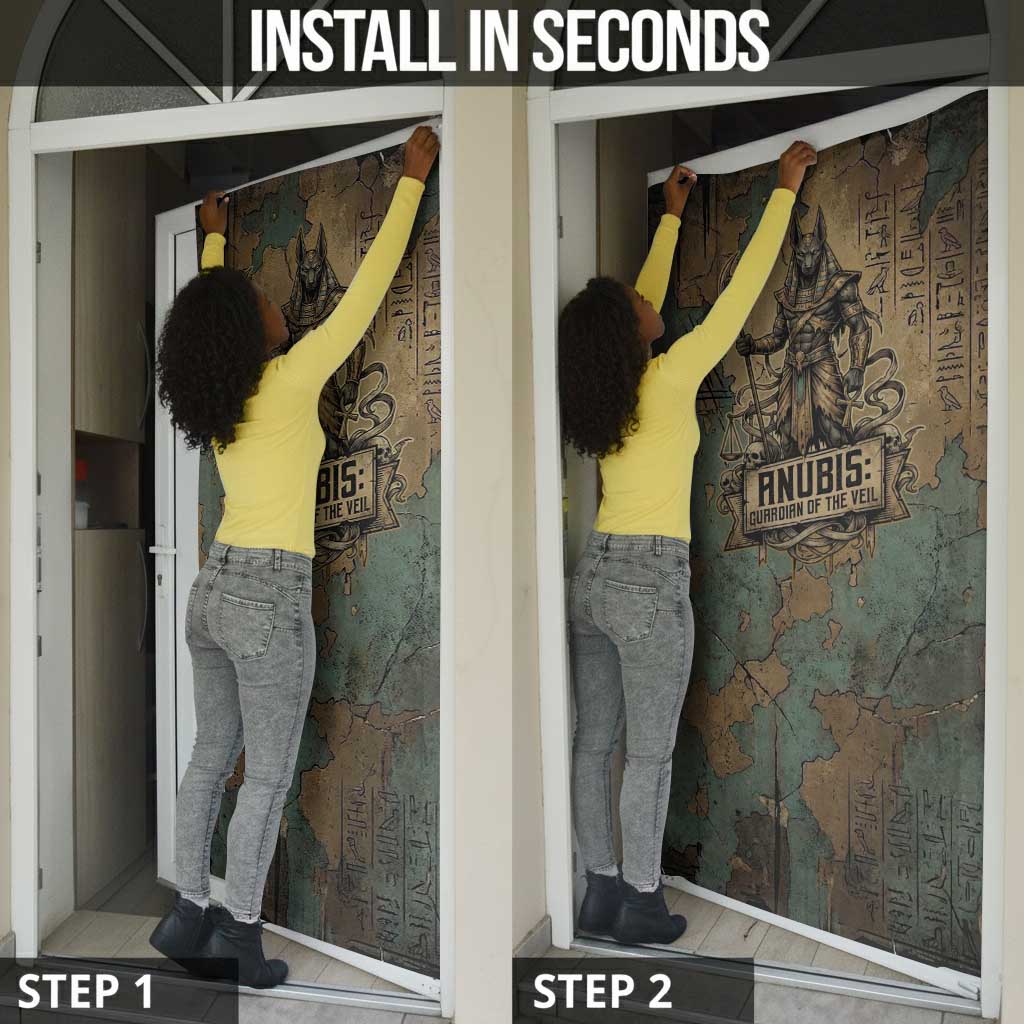 Anubis Door Cover Ancient Egyptian Aged Papyrus, Scales of Justice, and Egyptian Hieroglyph - African Pride