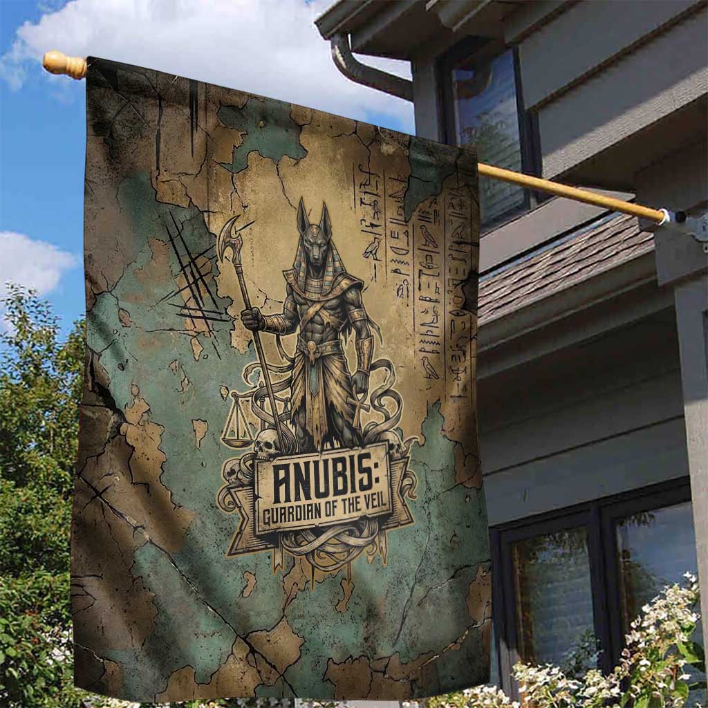 Anubis Garden Flag Ancient Egyptian Aged Papyrus, Scales of Justice, and Egyptian Hieroglyph - African Pride
