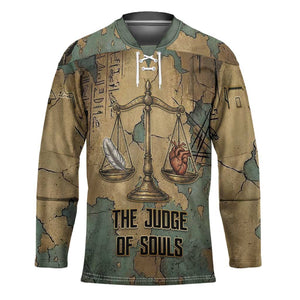 Anubis Hockey Jersey Ancient Egyptian Aged Papyrus, Scales of Justice, and Egyptian Hieroglyph - African Pride