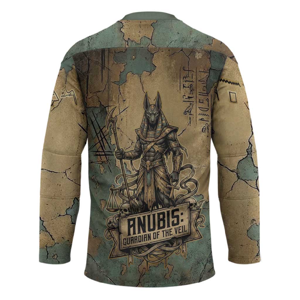 Anubis Hockey Jersey Ancient Egyptian Aged Papyrus, Scales of Justice, and Egyptian Hieroglyph - African Pride