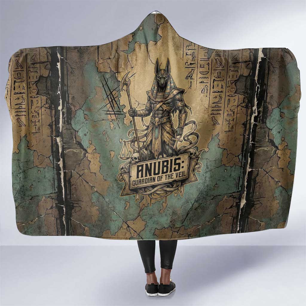 Anubis Hooded Blanket Ancient Egyptian Aged Papyrus, Scales of Justice, and Egyptian Hieroglyph - African Pride
