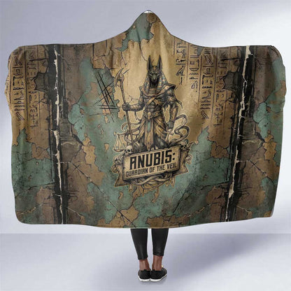 Anubis Hooded Blanket Ancient Egyptian Aged Papyrus, Scales of Justice, and Egyptian Hieroglyph - African Pride