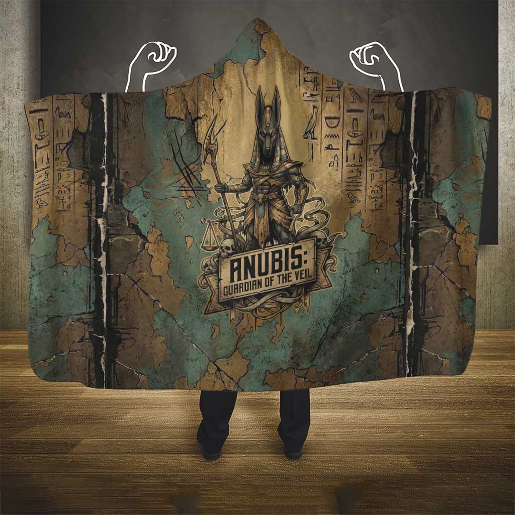 Anubis Hooded Blanket Ancient Egyptian Aged Papyrus, Scales of Justice, and Egyptian Hieroglyph - African Pride