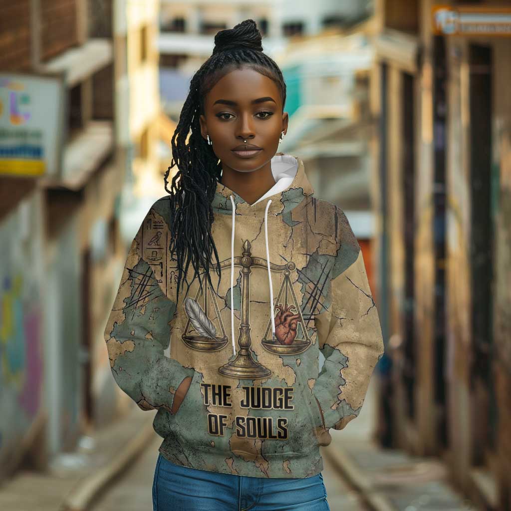 Anubis Hoodie Ancient Egyptian Aged Papyrus, Scales of Justice, and Egyptian Hieroglyph - African Pride
