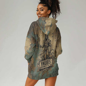 Anubis Hoodie Dress Ancient Egyptian Aged Papyrus, Scales of Justice, and Egyptian Hieroglyph - African Pride