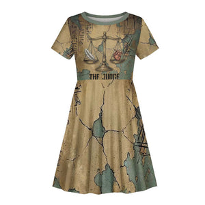 Anubis Kid Short Sleeve Dress Ancient Egyptian Aged Papyrus, Scales of Justice, and Egyptian Hieroglyph - African Pride