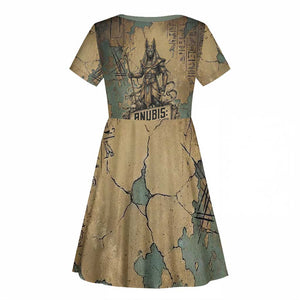 Anubis Kid Short Sleeve Dress Ancient Egyptian Aged Papyrus, Scales of Justice, and Egyptian Hieroglyph - African Pride