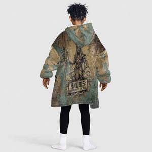 Anubis Kid Wearable Blanket Hoodie Ancient Egyptian Aged Papyrus, Scales of Justice, and Egyptian Hieroglyph - African Pride