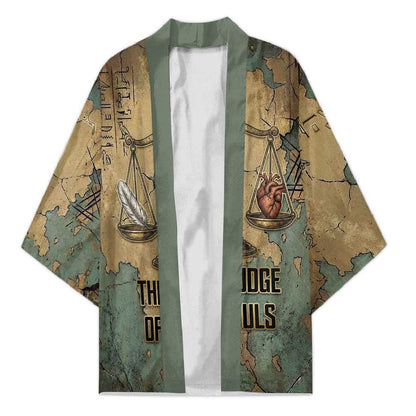 Anubis Kimono Ancient Egyptian Aged Papyrus, Scales of Justice, and Egyptian Hieroglyph - African Pride