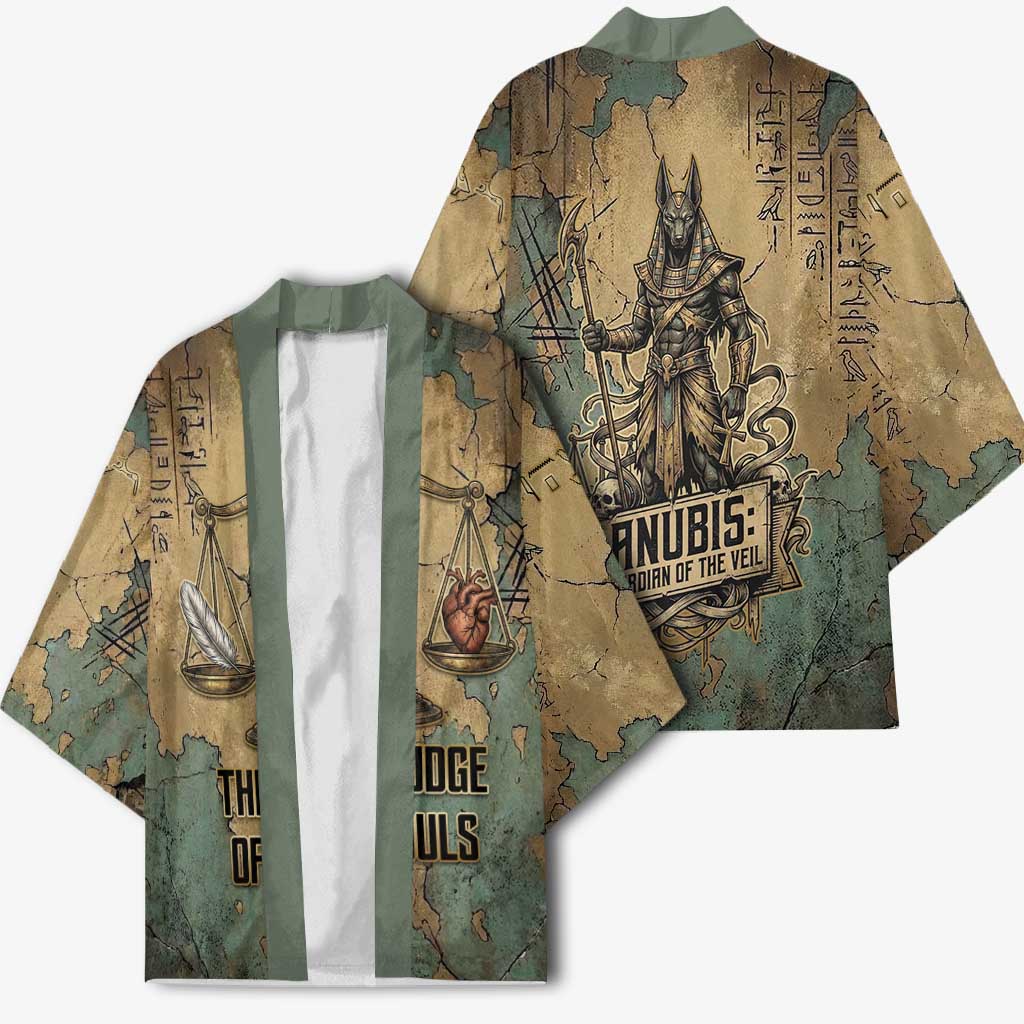 Anubis Kimono Ancient Egyptian Aged Papyrus, Scales of Justice, and Egyptian Hieroglyph - African Pride