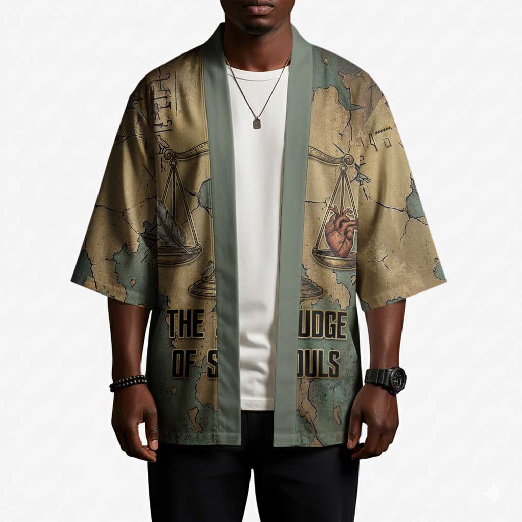 Anubis Kimono Ancient Egyptian Aged Papyrus, Scales of Justice, and Egyptian Hieroglyph - African Pride