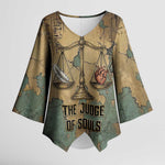 Anubis Kimono Sleeve Blouse Ancient Egyptian Aged Papyrus, Scales of Justice, and Egyptian Hieroglyph - African Pride