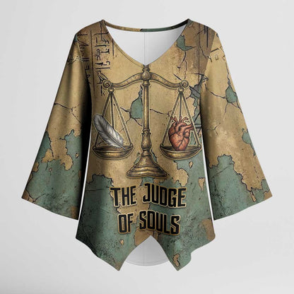 Anubis Kimono Sleeve Blouse Ancient Egyptian Aged Papyrus, Scales of Justice, and Egyptian Hieroglyph - African Pride