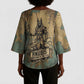 Anubis Kimono Sleeve Blouse Ancient Egyptian Aged Papyrus, Scales of Justice, and Egyptian Hieroglyph - African Pride