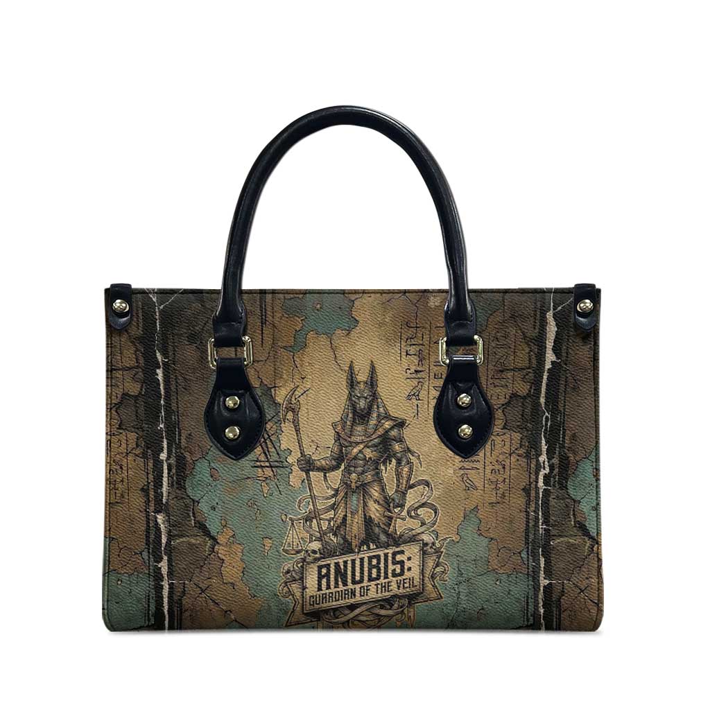 Anubis Leather Bag Ancient Egyptian Aged Papyrus, Scales of Justice, and Egyptian Hieroglyph - African Pride