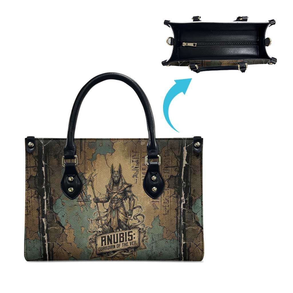 Anubis Leather Bag Ancient Egyptian Aged Papyrus, Scales of Justice, and Egyptian Hieroglyph - African Pride