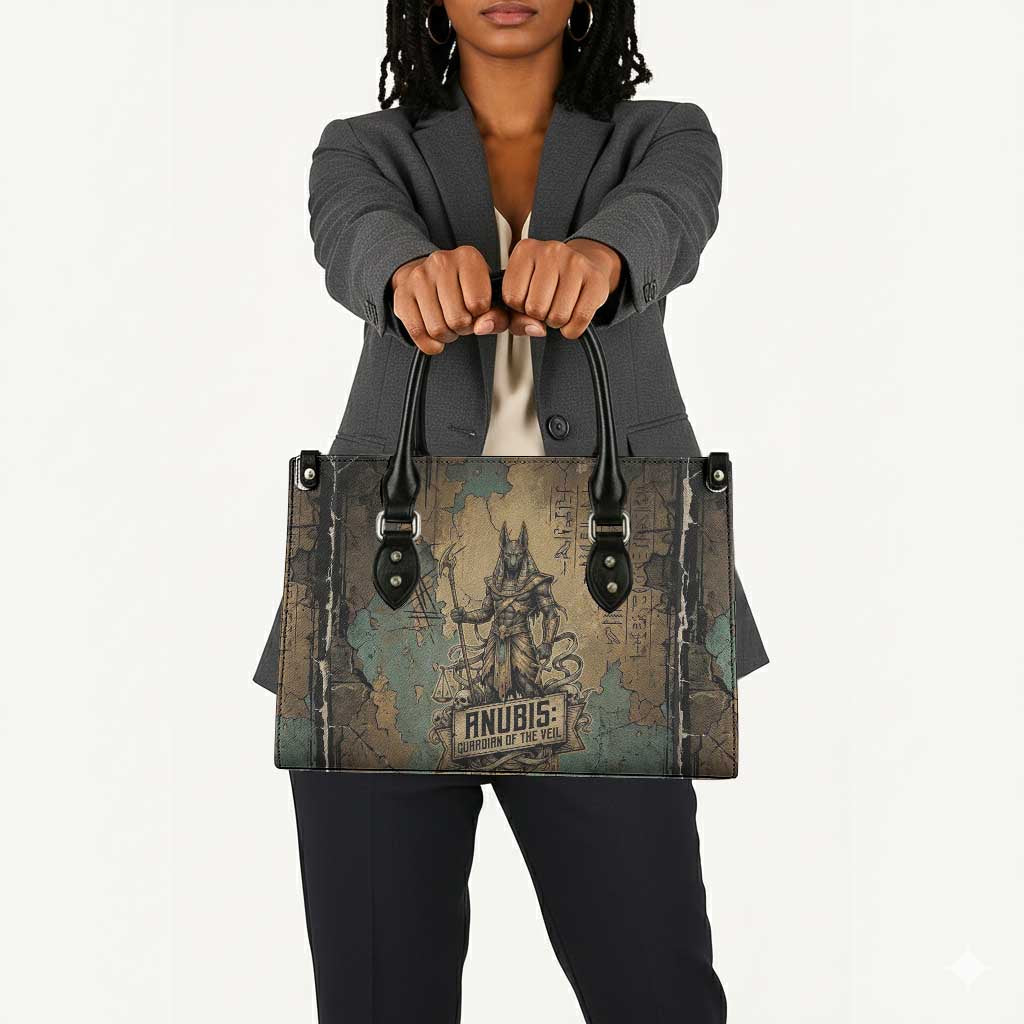 Anubis Leather Bag Ancient Egyptian Aged Papyrus, Scales of Justice, and Egyptian Hieroglyph - African Pride