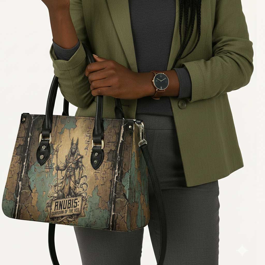 Anubis Leather Bag Ancient Egyptian Aged Papyrus, Scales of Justice, and Egyptian Hieroglyph - African Pride