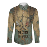 Anubis Long Sleeve Button Shirt Ancient Egyptian Aged Papyrus, Scales of Justice, and Egyptian Hieroglyph - African Pride