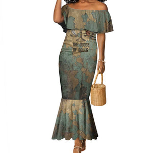 Anubis Mermaid Dress Ancient Egyptian Aged Papyrus, Scales of Justice, and Egyptian Hieroglyph - African Pride