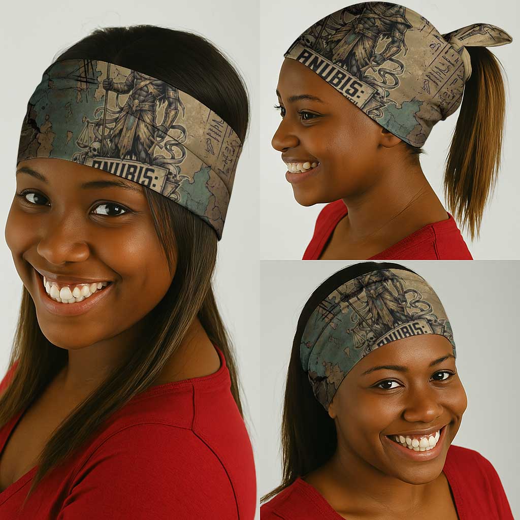 Anubis Neck Gaiter Ancient Egyptian Aged Papyrus, Scales of Justice, and Egyptian Hieroglyph - African Pride
