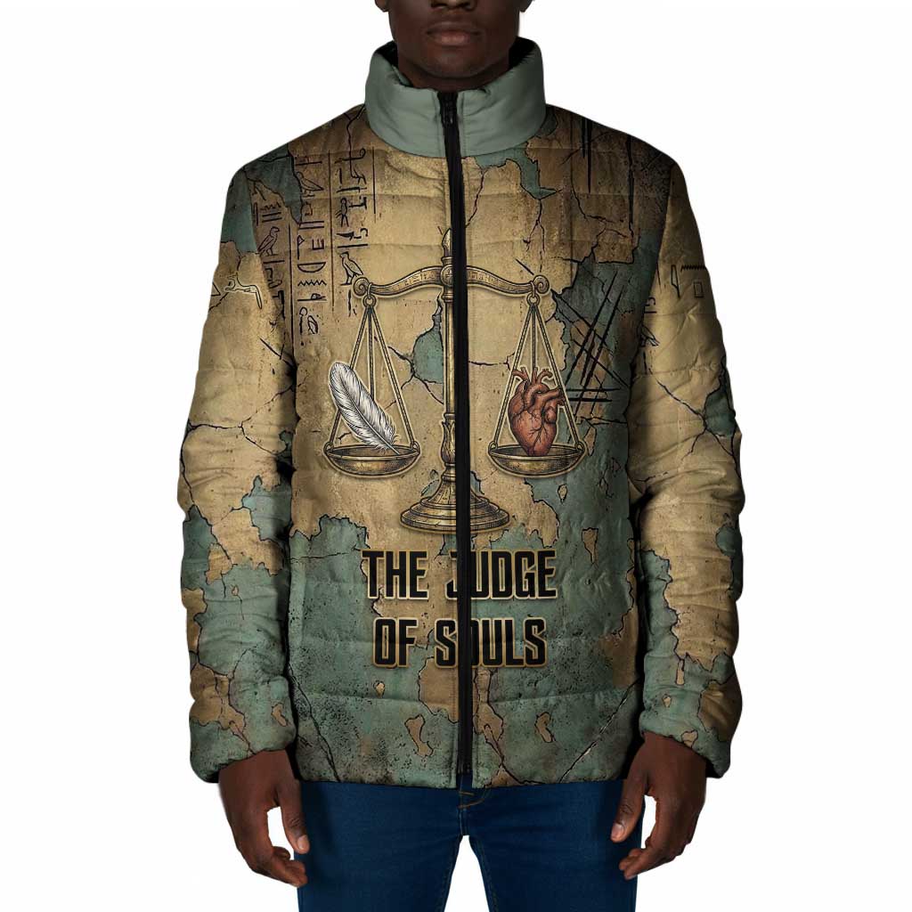 Anubis Padded Jacket Ancient Egyptian Aged Papyrus, Scales of Justice, and Egyptian Hieroglyph - African Pride
