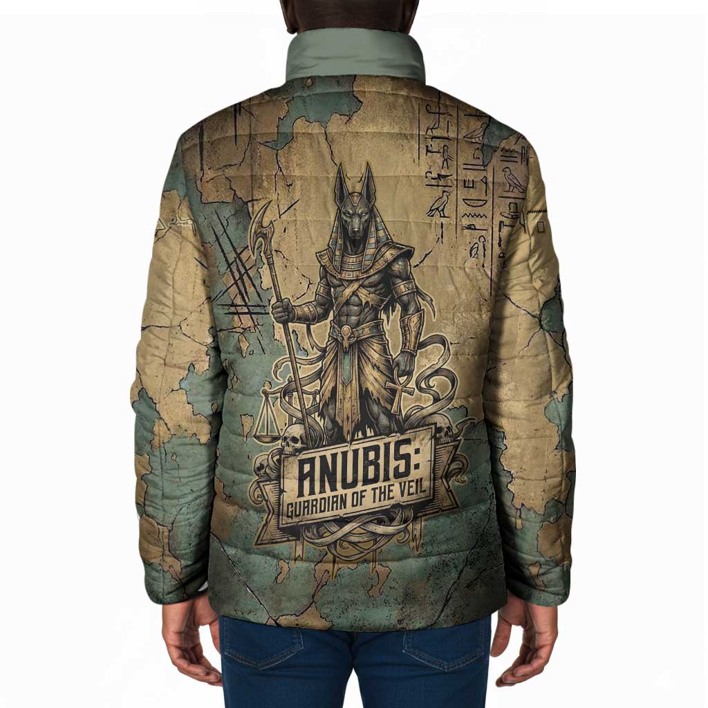 Anubis Padded Jacket Ancient Egyptian Aged Papyrus, Scales of Justice, and Egyptian Hieroglyph - African Pride